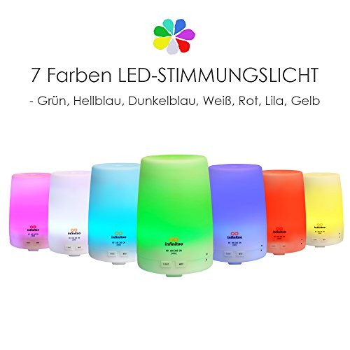 Luftbefeuchter | infinitoo 300ml Ultraschall Aroma Diffuser | Aromatherapie Diffusor | Abschaltautomatik Öl Raumbefeuchter mit 4 Zeitmodi Einstellungen und 7 LED Farbwechsel für Wohnzimmer, Kinderzimmer, Schlafzimmer, Baby- und Yogazimmer, SPA, Büro usw. - 2