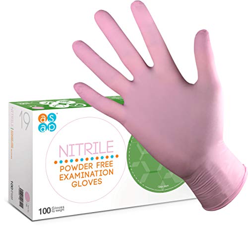 ASAP Guantes desechables de examen de nitrilo rosa sin polvo - Caja 100 (XS/Extra Pequeño)