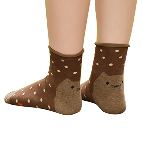 Malloom® 3D Animals Striped Cartoon Socks Women Cat Footprints Cotton Socks Floor (Coffee)