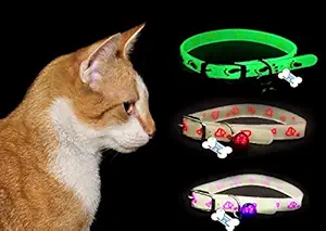 The DDS Store Cat Kitten Reflective Adjustable Collar Safety Buckle with Bells Cat Radium Adjustable Collar with Bell for Puppy/Kitten (Red, Pack of 1)