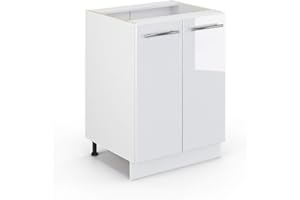 Vicco Meuble Bas de Cuisine Fame-Line, Blanc Haute Brillance/Blanc, 60 cm sans Plan de Travail