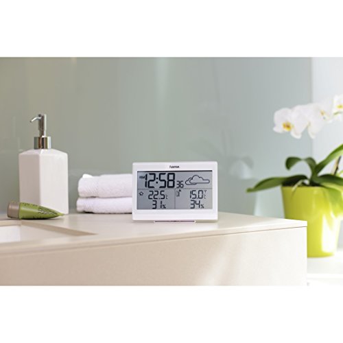 Hama Funk Wetterstation EWS-890 (Funkuhr, Wecker, Thermometer, Frostalarm, Wettervorhersage und Hygrometer, inkl. Außensensor mit 50m Reichweite), weiß - 4