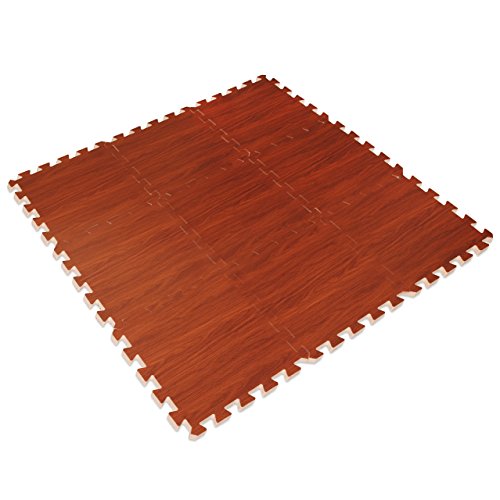 Wood Effect Interlocking Foam Mats - Perfect for Floor Protection, Garage, Exercise, Yoga, Playroom. Eva foam (9 tiles, Chocolate Brown)