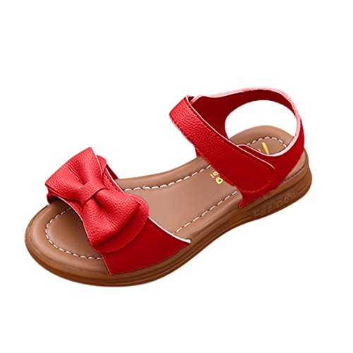 Preisvergleich Produktbild Elecenty Sandalen Sommerschuhe,Bowknot Offene Lauflernschuhe Kinderschuhe Rutschfest Schuhe Übergröße Sneaker Weiche Sohle Klettverschluss Shoes Mädchen Flach Freizeitschuhe (23, Rot)