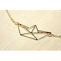 Handmade Origami Segelboot Lasercut Glücksbringer Kette goldfarben , 45+5cm