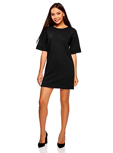 oodji Ultra Femme Robe Coupe Ample en Tissu Côtelé, Noir, FR 36 / XS