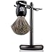 Miusco Premium 100% Pure Badger Hair Shaving Brush and Luxury Stand Shaving Set, Dark Chrome Stand, Black Brush