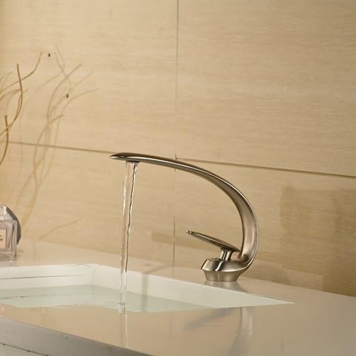 TougBoo Creative Design Waterfall Bathroom Basin Faucet Dual Handles Vanity Sink Mixer Tap Gold Finish,Brushed Nickel 2