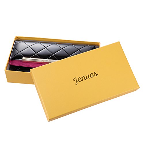 Women's Purse, Jenuos Genuine Bifold Leather Wallet Clutch Purse with Inner Zip pocket for Women, Gift Boxed, Royalblue (QB-PS-BK)