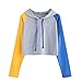 Produktbild Vovotrade Hoodies, Damen Solide Langarm Patchwork Crop Bluse Sweatshirt Damen Langarmshirts Pullover Tops Frauen Herbst Winter Kapuzenpullover Casual Pullover Bluse Oberteile