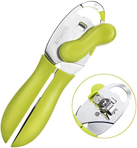 Can Opener Manual Smooth 4-In-1 Multi-Function Stainless Steel for Removing Stubborn Covers, Caps, and Bottles - Designed for Weak Hands, Seniors, Arthritis, With Ergonomic No-slip Rubber Handle