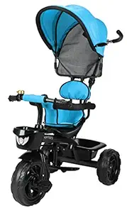 JoyRide 3 in 1 Baby Tricycle Toddler Stroller Kids Pedal Tricycle w/ Pusher Removable Canopy Safety Bar Storage Footrest for 18 Months to 5 Years ( Blue)