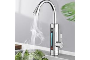 LGODDYS Elektrischer Küchenamatur mit Durchlauferhitzer 230V Wasserhahn mit 360 ° Drehbarer Tap ablesbarer LED Temperaturanzeige für Wohnmobil Garage Halle Wasserhahn mit Heizung 3-3,3KW