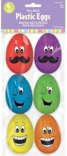 Easter Large Plastic Funny Face Fillable Egg Hunt Decorations x 6