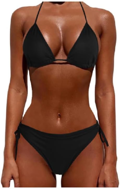Conjunto de bikini sexy para mujer, traje de baño de dos piezas, talle bajo, lazo lateral, tanga, traje de baño de playa