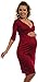 Happy Mama. Women's Maternity Jersey Baby Shower Dress. V-Neck 3/4 Sleeves. 001p (Crimson, 10)