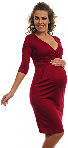 Happy Mama. Women's Maternity Jersey Baby Shower Dress. V-Neck 3/4 Sleeves. 001p (Crimson, 10)