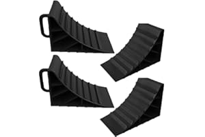 HOWSEHOLD Wheel Chocks With Handles Set of 4 Tyre Saver Brake Stoppers Ridged Wedges for Cars Caravan Horsebox Motorhome (4 Black Wheel Chocks)