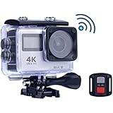 Caméra Sport/Caméra d'action, 4K Ultra-HD Caméras Etanches Wifi -Avec 170°Grand Angle Lentille + Double Écran + Télécommande (A)