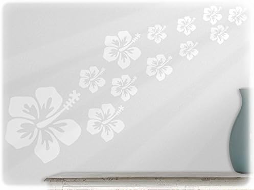 wallfactory - wall decal - 16 practical Hibiscus flowers in white