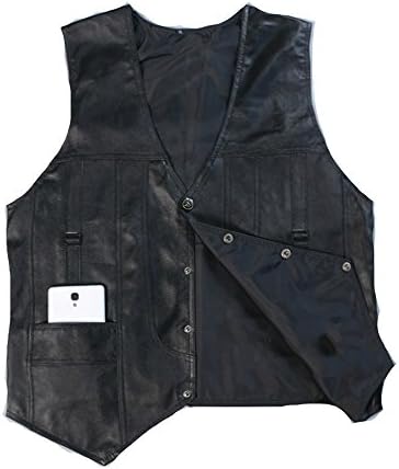 Leather Vest Mens Clothing Real Sheepskin Waistcoat Winter Autumn Soft Black Mens L