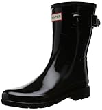 Breite Sohle mit Profil HUNTER Damen Original Refined Short Gloss Gummistiefel, Schwarz (Black), 39 EU