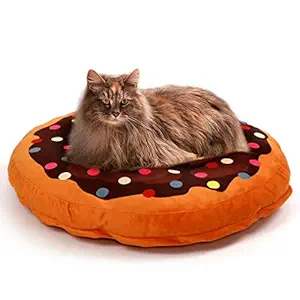 Donut Cat Bed & Small Dog Bed, Plush Orthopedic Mattress Pet Bed for Indoor Cats or Small Dogs, Cat Sofa with Machine Washable + Removable Cover Waterproof Lining, Cream Print (Medium)