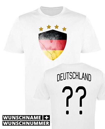 Comedy Shirts – Deutschland Trikot – Wappen: Groß – Wunsch – Damen Trikot – Weiss / Schwarz Gr. XL