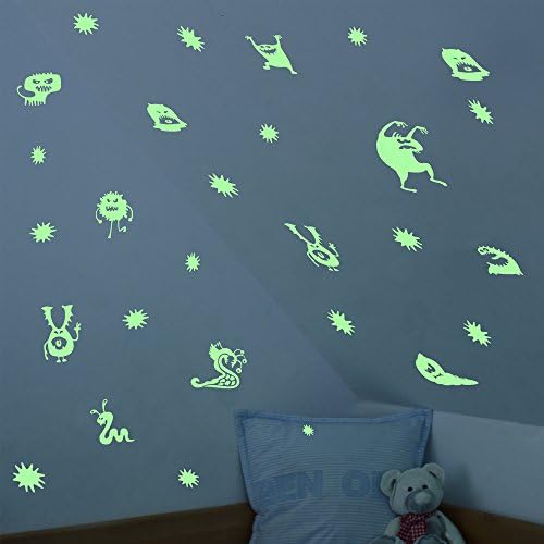 Premium Glow in The Dark Stickers"Monsters" - Glow in The Dark Stickers for Decoration, Afterglow Stickers, photoluminescent Wall Pictures, Fluorescent Illuminated Motifs and Wall Tattoos (A4, Green)