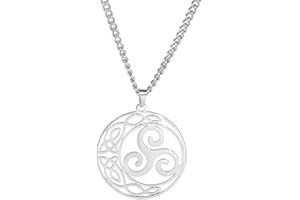 EUEAVAN Collar con colgante redondo celta de triple espiral, colgante de triskele, de acero inoxidable, ajustable, con colgante de remolino de trisquel, collar con colgante de wicca pagano