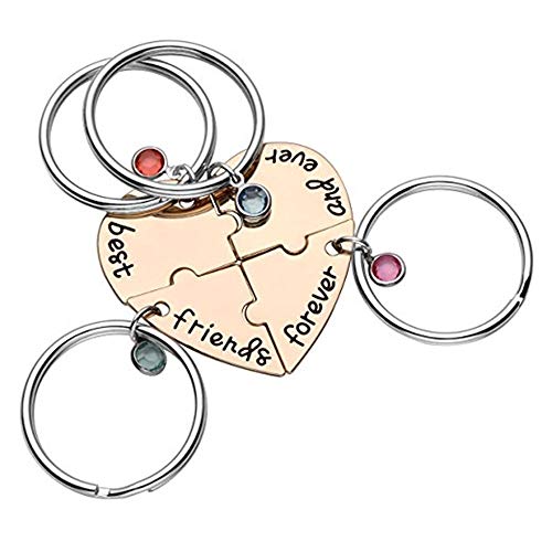 Yakiki Corazón Grabado 'Best Friends Forever and Ever' Aleación Rhinestones Puzzle Llavero BBF Amistad Joyería para Adolescentes Chicas Niños Adultos Amantes (Rose Gold Color 4Pcs Keychains)