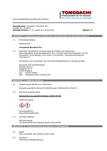 Wurmmittel Fische, Parasitenmittel Koi – wurmfrei, karpfenlausfrei, Parasitenbekämpfung mit Cyromazin – beseitigt schonend, dauerhaft und nachhaltig Würmer und andere Parasiten im Koiteich und am Koi. Tomodachi Wurmfrei Pro 1L Cyromazin Konzentrat ausreichend für 50.000L Teichwasser - 3