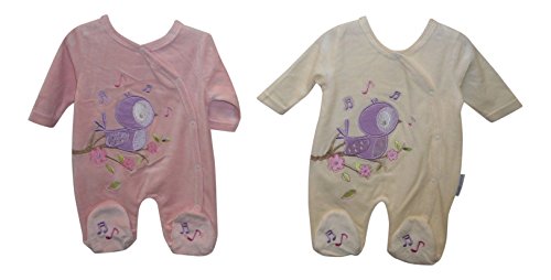 Pinkbluewhite Pack of 2 Baby Girl Velour All in One Romper With Embroidery (3/6 Months)