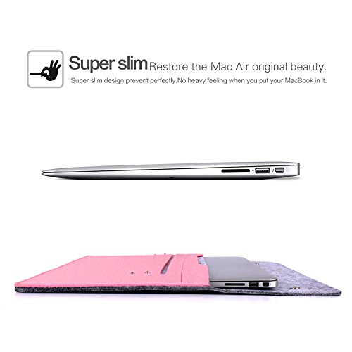 YESSBON 13,3 Zoll Macbook Air/Pro Retina Schönem Filz Sleeve Filztasche Hülle Ultrabook Laptop Tasche Notebook-Taschen Speziell für 13,3 Apple Macbook Pro Retina und Macbook Air Zoll entworfen (Grau Pinke) - 2