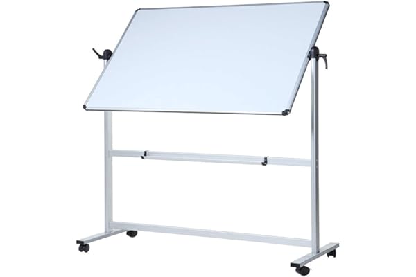 VIZ-PRO Tableau blanc mobile pivotant magnétique double face, cadre en aluminium 110 x 75 cm