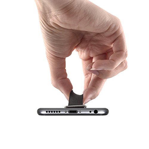 kwmobile supporto per dita per cellulare - sostegno adesivo con cavalletto e fascetta elastica - impugnatura stand universale per smartphone - nero