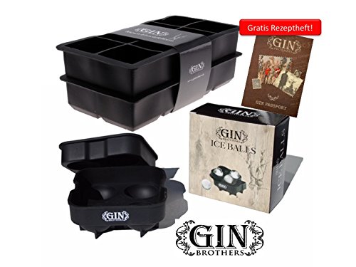 XXL-Eiskugelform für 4 Eiskugeln mit 4,5 cm Durchmesser und 2er Pack XXL-Eiswürfelform für je 8 Eiswürfel, 100 % BPA frei, Lebensmittelecht 5x5 cm Eiswürfel, riesige Eiswürfelform, kühlt X-tra lange, verwässert nicht