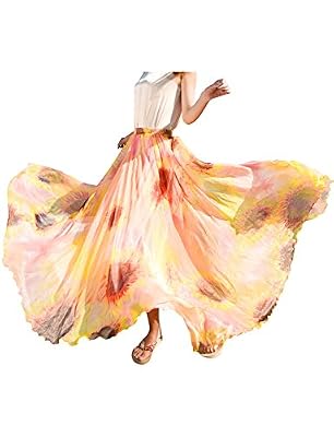 Relaxfeel Floral taille haute Plage Une Ligne Maxi longue jupe en mousseline de femmes