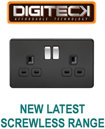 ML144 - LATEST SCREWLESS 2 GANG 13A DP SWITCHED DOUBLE SOCKET MATT BLACK FINISH WITH CHROME ROCKER