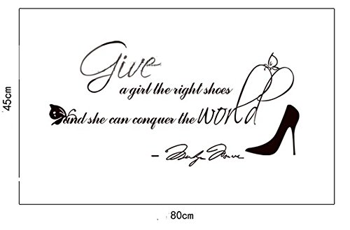 ufengke® „Give A Girl The Right Shoes And She Can Conquer The World“ Zitate und Sprüche Wandsticker, Wohnzimmer Schlafzimmer Entfernbare Wandtattoos Wandbilder - 5