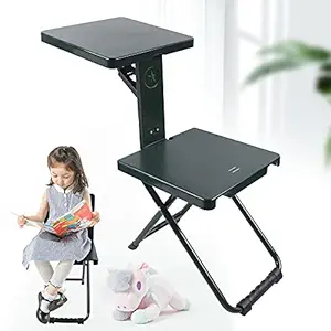 Mokshith Portable Metal Folding Kids Study Table Chair with Writing Pad Metal Military Folding Chair/Multi Functional Studying Chair with Table for Camping, Beach,Hiking || Multi ||