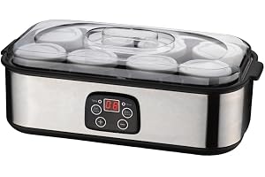 Dreamhigh® Elektrisk yoghurtberedare, grekisk yoghurtmaskin med 8 glasbehållare à 180 ml, yoghurtmaskin med LCD-display timer