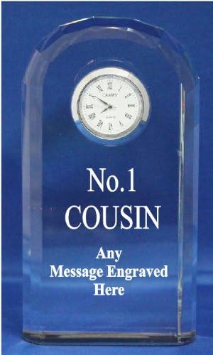 ENGRAVED PERSONALISED NO1 COUSIN CRYSTAL GLASS CLOCK 15cm RAINBOW CUT SC54 IN SILK LINED GIFT BOX