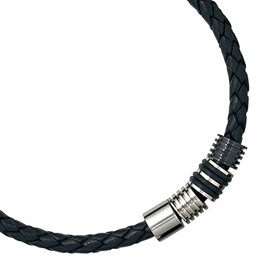 Dreambase Herren-Halskette Leder/Kautschuk Leder mit Edelstahl kombiniert 45 cm 9.1 mm Karabinerverschluss