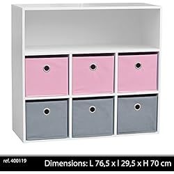 Meuble 6 Paniers+ 1 Niche, Multicolore, 76,5x29,5x70 cm