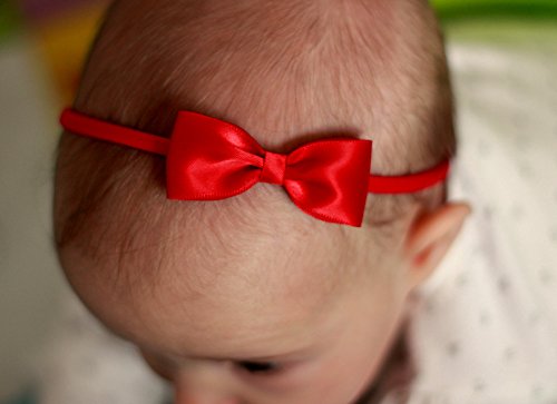 Baby Bow Headband, Small Satin Bow Handmade Headband, Baby to Adult Headband (Red)