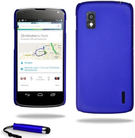 LG Google Nexus 4 E960 Ultra Slim Hard Case Cover Free Screen Protector Guard &amp; Touchscreen Stylus Pen (Blue)