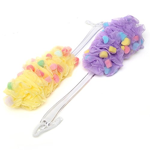 Long Handle Bath Sponge Scrubber - KingOfHearts™ Mesh Spa Brush Bath Sponge, Strong and Shower Sponge Nylon Body Back Scrubbers, Suitable for Men and Women - 2 in 1 set - Yellow and Purple