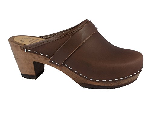 Zuecos para mujeres de cuero engrasado marrónes (38)