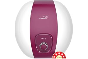 V-Guard Pebble Shine Geyser 15 Litre Water Heater for Home with Rust-Proof ABS Body BEE 5 Star Rating Vitreous Enamel Tank Coating Free PAN India Installation & Connection Pipes White-Grape
